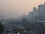 A Delhi Metro Rail runs amid cold and smoggy weather at MG road metro station near Plaza Mall, in Gurugram A Delhi Metro Rail runs amid cold and smoggy weather at MG road metro station near Plaza Mall, in Gurugram