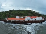 A panoramic view of The Aguad as seen from the sea off Sinquerim