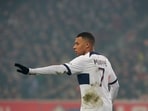 PSG's Kylian Mbappe reacts during a match