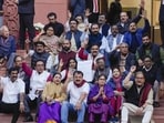 New Delhi: Suspended Opposition MPs protest during the Winter session of Parliament on Monday. (PTI) New Delhi: Suspended Opposition MPs protest during the Winter session of Parliament on Monday. (PTI)