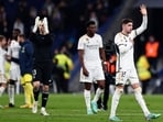 Real Madrid's Federico Valverde acknowledges the crowd after the Spanish La Liga soccer match between Real Madrid and Villarreal at the Santiago Bernabeu 