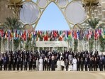 World leaders pose for a photograph at the COP 28 summit in UAE. Among the notable attendees of the Summit were PM Narendra Modi, President of the UAE and Ruler of Abu Dhabi, Sheikh Mohamed bin Zayed Al Nahyan, UN Secretary General Antonio Gutterus, Uzbekistan President Shavkat Mirziyoyev, Netherlands PM Mark Rutte, Italian Prime Minister Giorgia Meloni and European Union President Ursula von der Leyen.(X/COP 28 UAE)