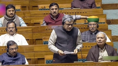 Union Minister of IT and communications Ashwini Vaishnav speaks in Lok Sabha during the Winter Session of Parliament, in New Delhi on Monday. (ANI) Union Minister of IT and communications Ashwini Vaishnav speaks in Lok Sabha during the Winter Session of Parliament, in New Delhi on Monday. (ANI)
