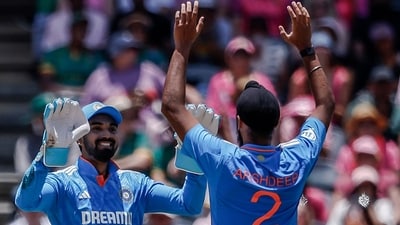Arshdeep Singh (R) celebrates with KL Rahul after dismissing South Africa's Andile Phehlukwayo (unseen) during the 1st ODI cricket match between South Africa and India at The Wanderers Stadium (AFP) Arshdeep Singh (R) celebrates with KL Rahul after dismissing South Africa's Andile Phehlukwayo (unseen) during the 1st ODI cricket match between South Africa and India at The Wanderers Stadium (AFP)