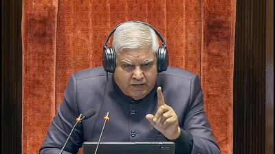 Rajya Sabha chairman Jagdeep Dhankhar conducts proceedings in the House on Monday. (PTI) Rajya Sabha chairman Jagdeep Dhankhar conducts proceedings in the House on Monday. (PTI)