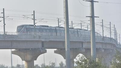 The 82km-long RRTS project will connect Delhi, Ghaziabad, and Meerut with Namo Bharat trains. A 17km stretch of the project was inaugurated on October 20 by Prime Minister Narendra Modi and passenger operations began next day. (Sakib Ali/HT Photo) The 82km-long RRTS project will connect Delhi, Ghaziabad, and Meerut with Namo Bharat trains. A 17km stretch of the project was inaugurated on October 20 by Prime Minister Narendra Modi and passenger operations began next day. (Sakib Ali/HT Photo)