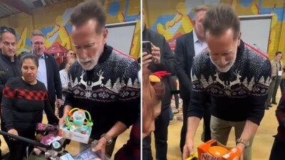 A viral video shows Arnold Schwarzenegger distributing Christmas gifts at the Hollenbeck Youth Center – a yearly tradition for the actor (schwarzenegger/Instagram) A viral video shows Arnold Schwarzenegger distributing Christmas gifts at the Hollenbeck Youth Center – a yearly tradition for the actor (schwarzenegger/Instagram)