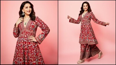 Madhuri Dixit is definitely one of those actresses who ages like a fine wine. The gorgeous diva is a total stunner who continues to hit fashion targets like a pro. Especially when it comes to ethnic fashion, Madhuri definitely reigns supreme. Her Insta-diaries filled with glamorous ethnic looks are nothing short of a treasure trove of style inspiration for all her followers. Her latest appearance in a stunning red ensemble is no exception and is sure to steal your heart. Scroll down to take notes. (Instagram/@madhuridixitnene) Madhuri Dixit is definitely one of those actresses who ages like a fine wine. The gorgeous diva is a total stunner who continues to hit fashion targets like a pro. Especially when it comes to ethnic fashion, Madhuri definitely reigns supreme. Her Insta-diaries filled with glamorous ethnic looks are nothing short of a treasure trove of style inspiration for all her followers. Her latest appearance in a stunning red ensemble is no exception and is sure to steal your heart. Scroll down to take notes. (Instagram/@madhuridixitnene)