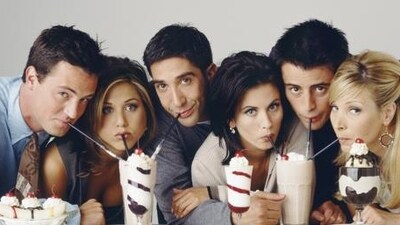 Matthew Perry as Chandler Bing, Jennifer Aniston as Rachel Green, David Schwimmer as Ross Geller, Courteney Cox as Monica Geller, Matt LeBlanc as Joey Tribbiani, Lisa Kudrow as Phoebe Buffay. (NBCU Photo Bank)