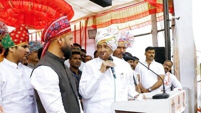 Nationalist Congress Party (NCP) chief Sharad Pawar speaks during a 'Saheb Kesari Bullock Cart Race' organised at Kelgaon-Charholi (Khurd) on Sunday. (Sharad Pawar-X) Nationalist Congress Party (NCP) chief Sharad Pawar speaks during a 'Saheb Kesari Bullock Cart Race' organised at Kelgaon-Charholi (Khurd) on Sunday. (Sharad Pawar-X)