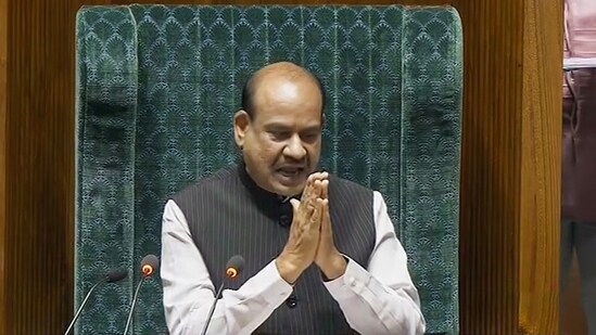 Lok Sabha Speaker Om Birla conducts proceedings in the House during the Winter session of Parliament on Monday. (PTI)