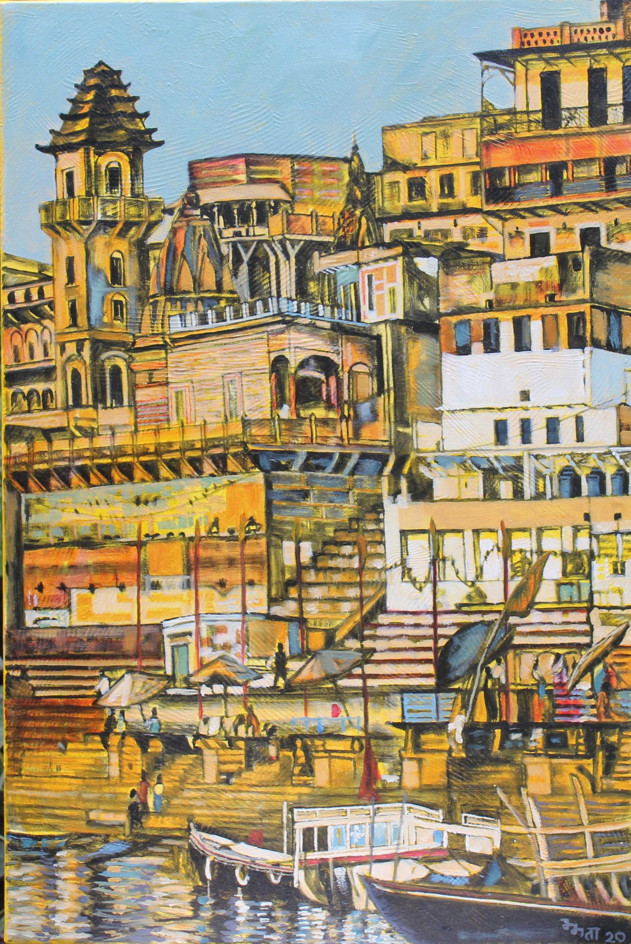 Artist Mamta Malhotra's paintings at this exhibition celebrate the art and architecture of Varanasi.
