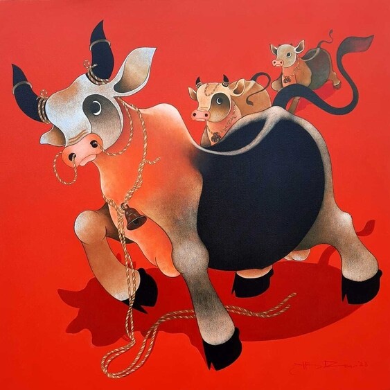 One of the paintings on display at this exhibition, which features works by artists Bhaskar Rao, Chandra Morkondato, HR Das, Kandi Narsimlu, Ramesh Chandra, Vinod Sharma, Sakti Burman, Jitendra Dangi, Santosh Maravi, Chanchal Ganguly, and Umesh Kumar. One of the paintings on display at this exhibition, which features works by artists Bhaskar Rao, Chandra Morkondato, HR Das, Kandi Narsimlu, Ramesh Chandra, Vinod Sharma, Sakti Burman, Jitendra Dangi, Santosh Maravi, Chanchal Ganguly, and Umesh Kumar.
