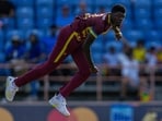 West Indies' Alzarri Joseph bowls during a match.