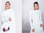 Kriti Sanon attended an event in Mumbai last night and caught the internet's eye with her stunning look for the occasion. The actor served a fierce fashion moment for the affair, dressed in an all-white dress. Her contrasting purple-coloured accessories and makeup picks stole the show. Scroll through to check out her look.&nbsp;(Instagram)