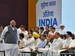 Opposition’s Indian National Developmental Inclusive Alliance (INDIA) leaders during a press conference.