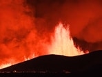 Iceland Volcano: Flowing lava is seen during at a fissure on the Reykjanes peninsula 3km north of Grindavik, western Iceland.