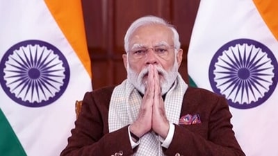 Prime Minister Narendra Modi greets during an interaction with the participants of Grand Finale of Smart India Hackathon, 2023 via video conferencing. (ANI Photo) Prime Minister Narendra Modi greets during an interaction with the participants of Grand Finale of Smart India Hackathon, 2023 via video conferencing. (ANI Photo)