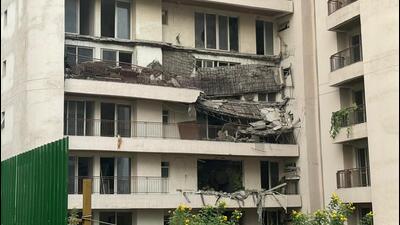Balcony of a flat in Tower D of Chintels Paradiso on Tuesday. (HT Photo)
