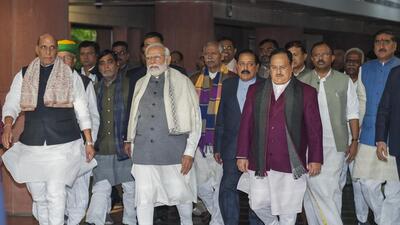Prime Minister Narendra Modi after the BJP Parliamentary Party meeting. (PTI) Prime Minister Narendra Modi after the BJP Parliamentary Party meeting. (PTI)