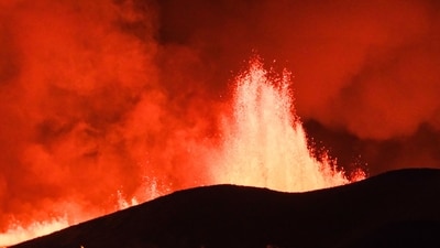 Iceland Volcano: Flowing lava is seen during at a fissure on the Reykjanes peninsula 3km north of Grindavik, western Iceland. (AFP) Iceland Volcano: Flowing lava is seen during at a fissure on the Reykjanes peninsula 3km north of Grindavik, western Iceland. (AFP)