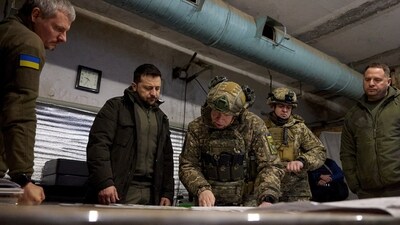 Russia-Ukraine War: Ukraine's President Volodymyr Zelenskiy listens to Commander of the Ground Forces colonel general Oleksandr Syrskyi. (Reuters)