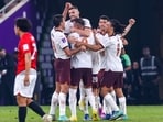 Manchester City's players celebrate Manchester City's players celebrate