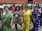 Union minister Shobha Karandlaje (centre in green) with other BJP women MPs Union minister Shobha Karandlaje (centre in green) with other BJP women MPs