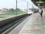 A train arrives at Inderlok metro station in Delhi A train arrives at Inderlok metro station in Delhi