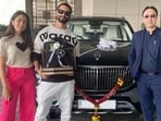 Actor Shahid Kapoor and his wife Mira Rajput pose with their brand new Mercedes Maybach GLS 600.(Instagram)