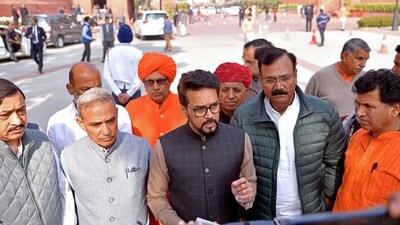 Union Minister for Information & Broadcasting, Youth Affairs and Sports, Anurag Singh Thakur speaks to the media during the winter session of the Parliament, in New Delhi on Wednesday. (ANI) Union Minister for Information & Broadcasting, Youth Affairs and Sports, Anurag Singh Thakur speaks to the media during the winter session of the Parliament, in New Delhi on Wednesday. (ANI)
