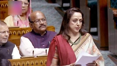 Bharatiya Janata Party (BJP) MP Hema Malini speaks in Lok Sabha during the Winter Session of Parliament. (ANI)