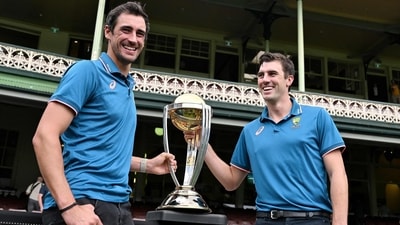 Australian cricketers Mitchell Starc (L) and team captain Pat Cummins pose with the ICC Men's Cricket World Cup 2023 Trophy (AFP) Australian cricketers Mitchell Starc (L) and team captain Pat Cummins pose with the ICC Men's Cricket World Cup 2023 Trophy (AFP)