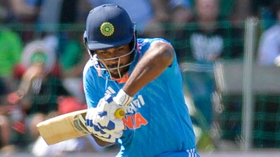 India's Sanju Samson plays a shot during the second ODI. (AFP) India's Sanju Samson plays a shot during the second ODI. (AFP)