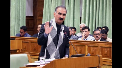 Himachal Pradesh chief minister Sukhvinder Singh Sukhu addresses the Winter Session of the State Legislative Assembly, at Vidhansabha in Tapovan in Dharamshala on Wednesday. (ANI)