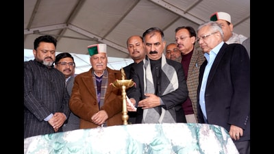 Himachal Pradesh chief minister Sukhvinder Singh Sukhu lights the lamp at the foundation stone of the Pepsi bottling plant of Varun Beverages Limited at Kandrori in Kangra on Wednesday. (ANI) Himachal Pradesh chief minister Sukhvinder Singh Sukhu lights the lamp at the foundation stone of the Pepsi bottling plant of Varun Beverages Limited at Kandrori in Kangra on Wednesday. (ANI)