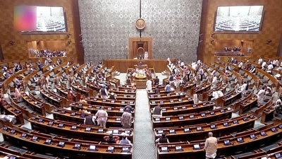 Opposition MPs create a ruckus in the Lok Sabha during the Winter Session of Parliament, in New Delhi on Monday. (ANI Photo/Sansad TV) Opposition MPs create a ruckus in the Lok Sabha during the Winter Session of Parliament, in New Delhi on Monday. (ANI Photo/Sansad TV)