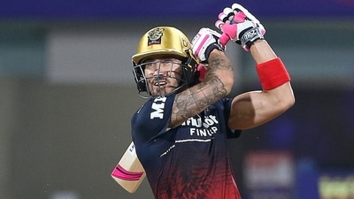 .RCB captain Faf du Plessis plays a shot, during match 6 of the Indian Premier League between Royal Challengers Bangalore and Kolkata Knight Riders. (PTI) .RCB captain Faf du Plessis plays a shot, during match 6 of the Indian Premier League between Royal Challengers Bangalore and Kolkata Knight Riders. (PTI)
