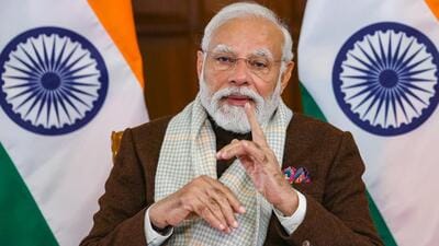Prime Minister Narendra Modi interacts with students during the Grand Finale of the Smart India Hackathon 2023 via video conferencing in New Delhi on Tuesday. (PTI) Prime Minister Narendra Modi interacts with students during the Grand Finale of the Smart India Hackathon 2023 via video conferencing in New Delhi on Tuesday. (PTI)