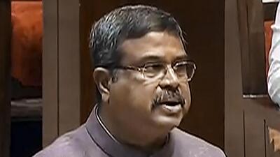 Union minister Dharmendra Pradhan speaks in the Rajya Sabha during the Winter session (PTI)