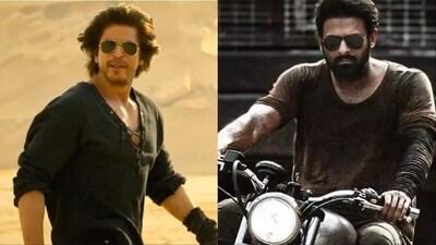 Shah Rukh Khan in a still from Dunki (L), Prabhas in Salaar. Shah Rukh Khan in a still from Dunki (L), Prabhas in Salaar.