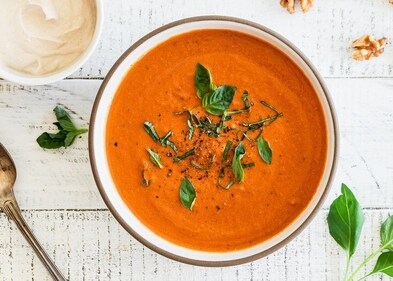 Tomato soup with crunchy walnut topping (Pinterest)