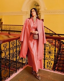 Actor Sonam K Ahuja tops off her pink ensemble with sparkly lace-up flats Actor Sonam K Ahuja tops off her pink ensemble with sparkly lace-up flats