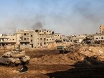 Damaged buildings during a military operation in the north of the Gaza Strip amid continuing battles between Israel and the Palestinian militant group Hamas. 