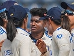 India's bowler Pooja Vastrakar celebrates the wicket of Australian batter Ashleigh Gardner during the first day of the one-off Test cricket match between India and Australia, in Mumbai, India's bowler Pooja Vastrakar celebrates the wicket of Australian batter Ashleigh Gardner during the first day of the one-off Test cricket match between India and Australia, in Mumbai,