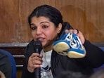Wrestler Sakshi Malik hangs up her boots during a press conference as she announces her retirement from the sport