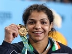 Sakshi Malik with her gold medal at the 2022 CWG
