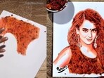 Artist using mango pickle to make Kangana Ranaut’s portrait. Artist using mango pickle to make Kangana Ranaut’s portrait.