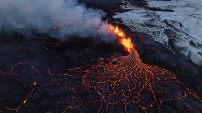 By early Tuesday afternoon, the Icelandic Meteorological Office reported that the size of the volcanic eruption at Sundhnuksgígar “continues to diminish.''&nbsp; (AP)