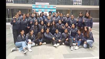 Chandigarh girls skating team at the 61st National Skating Championship held in Chandigarh. (HT PHOTO)